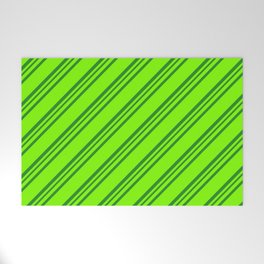 [ Thumbnail: Chartreuse and Forest Green Colored Stripes/Lines Pattern Welcome Mat ]