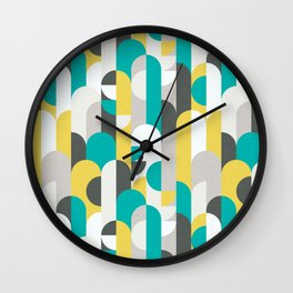 Scandinavian Abstract Summer Wall Clock | Turquoise, Lines, Decor, Seventies, Modern, Abstract, Graphicdesign, Midcentury, Quilt, Pattern 