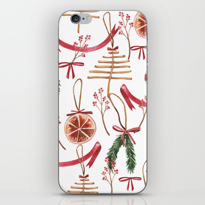 Watercolor Seamless Festive Pattern on the Theme of New Years and Christmas 03 iPhone Skin