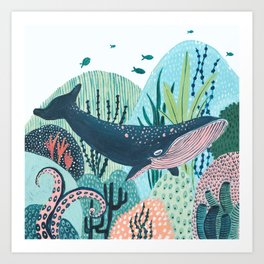 Happy Blue Whale Art Print