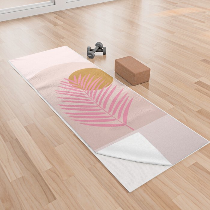 Window Arch | 02 - Palm Leaf Sun And Ocean Pink Yoga Towel