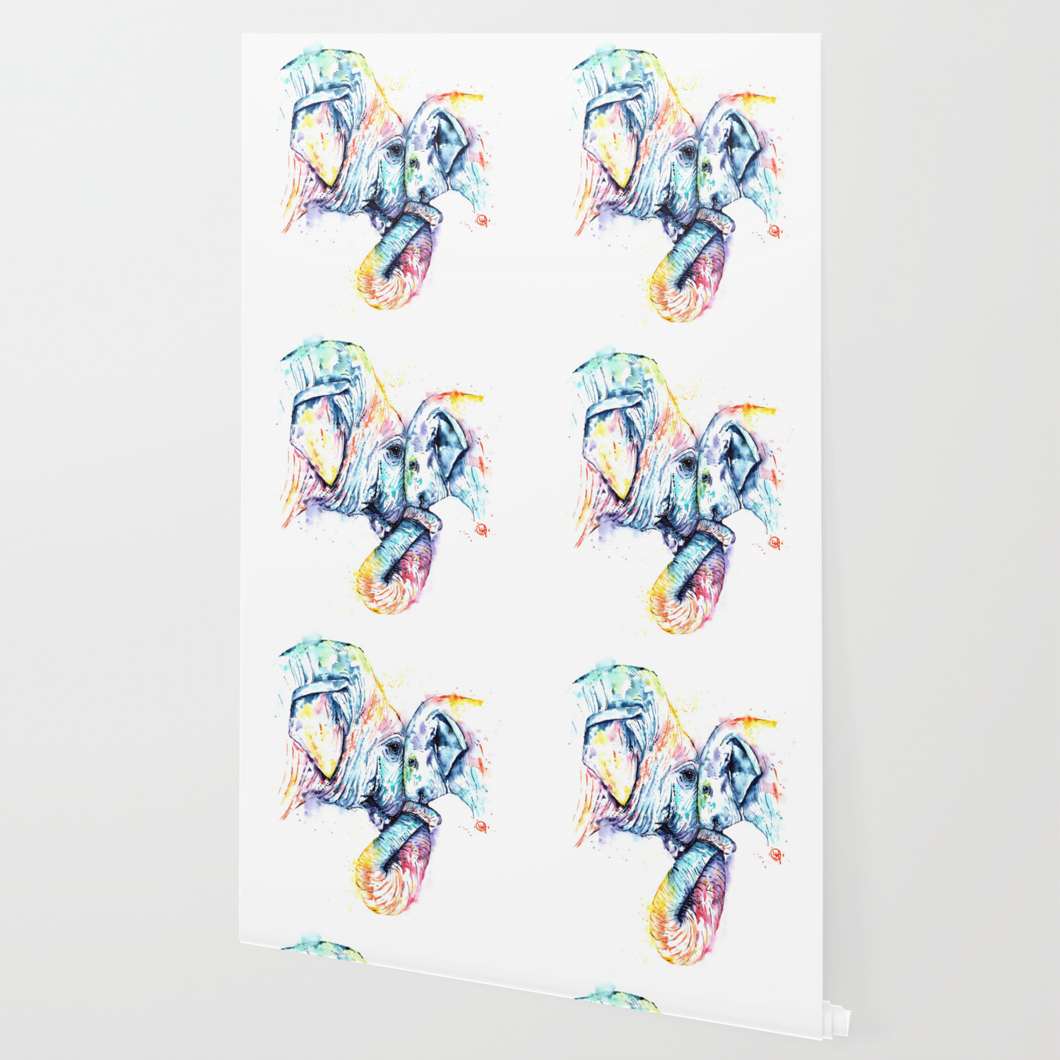 Elephant Mom And Baby Painting Colorful Watercolor Painting By