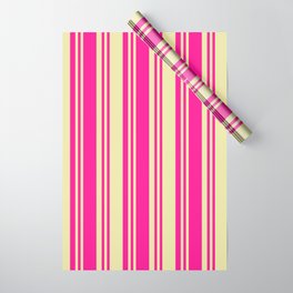 [ Thumbnail: Deep Pink and Pale Goldenrod Colored Lines/Stripes Pattern Wrapping Paper ]