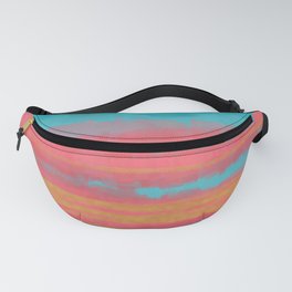 Modern Minimal Abstract Painting in Turquoise and Pink Coral Colors with Gold Texture Fanny Pack