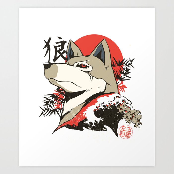 Japanese Wolf Art Print by The Realest Designs | Society6