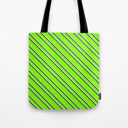 [ Thumbnail: Chartreuse, Bisque & Dark Blue Colored Lined/Striped Pattern Tote Bag ]