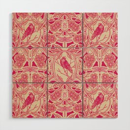 Hot Pink/Red & Cream Crow & Dragonfly Floral Wood Wall Art