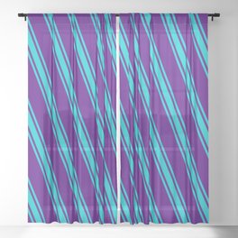[ Thumbnail: Indigo and Dark Turquoise Colored Striped/Lined Pattern Sheer Curtain ]
