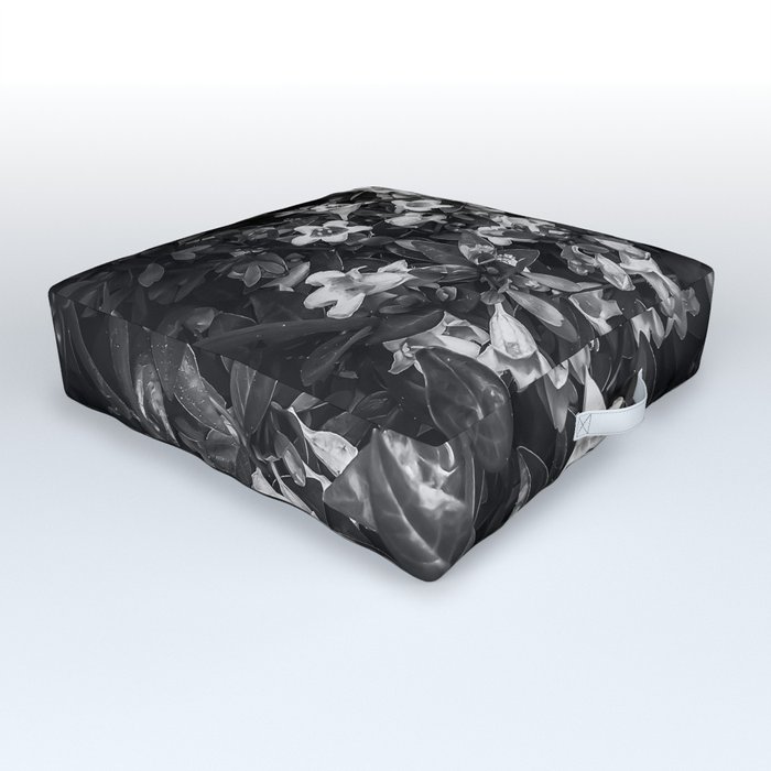 blooming flowers background in black and white Outdoor Floor Cushion