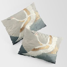 Elegant Flight Kissenbezug | Gold, Reeds, Flight, Abstract, Bird, Graphicdesign, Digital, Watercolor, Mountains, Blue 
