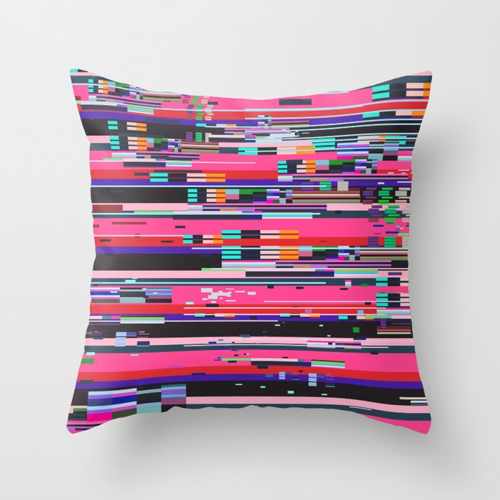 Retro VHS background like in old video tape rewind or no signal TV screen with glitch camera effect. Vaporwave/ retrowave style illustration. Throw Pillow