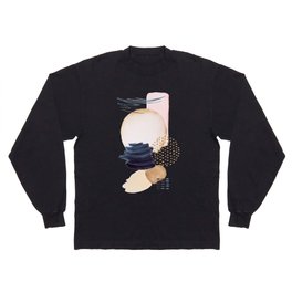 Watercolor dark blue and beige painted Abstract elements Long Sleeve T-shirt