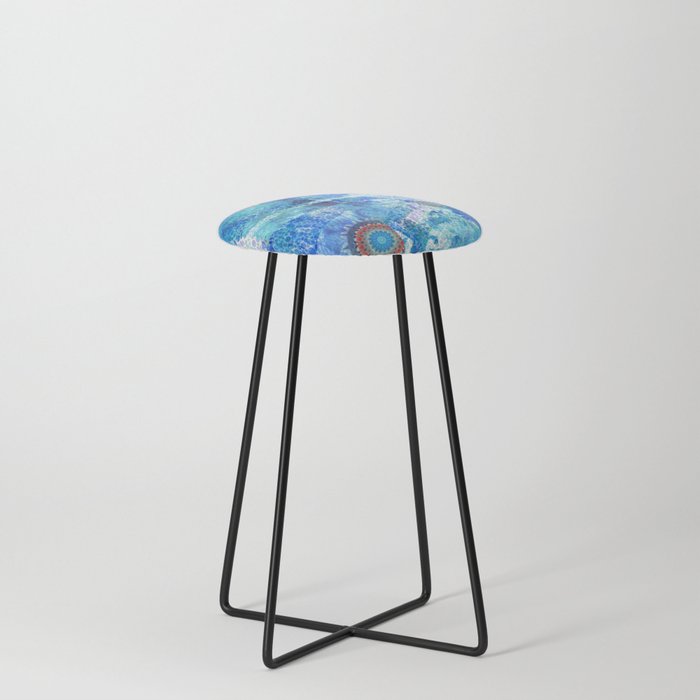 Finding Red Colorful Blue Abstract Art Counter Stool