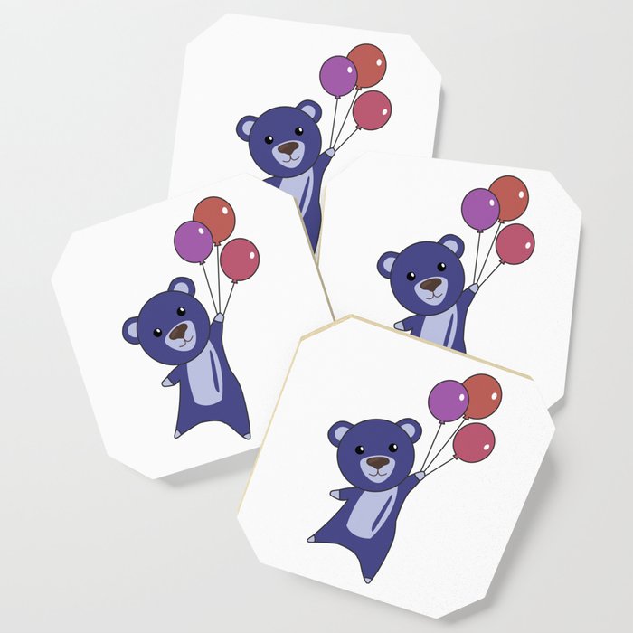 Bear Blue Flies With Balloons Sweet Animals Bear Coaster