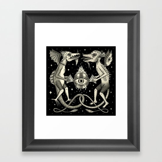 Heraldic Beasts with All-Seeing Orb Framed Art Print