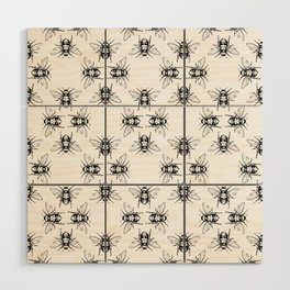 Nature Honey Bees Bumble Bee Pattern Black White Wood Wall Art