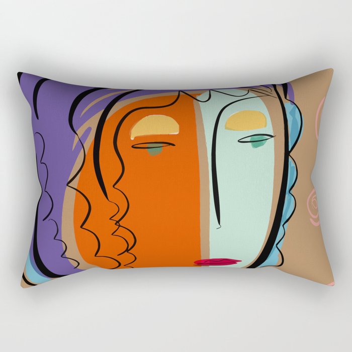 Minimal Expressionist Portrait Orange and Blue Rectangular Pillow