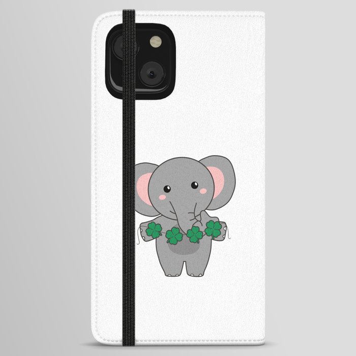 Elephant With Shamrocks Cute Animals For Luck iPhone Wallet Case