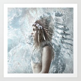 feather and the sea Art Print | People, Collage, Nature, Mixed Media 