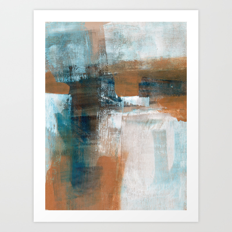 Cruciform Composition Abstract Painting Blue And Sienna Art Print