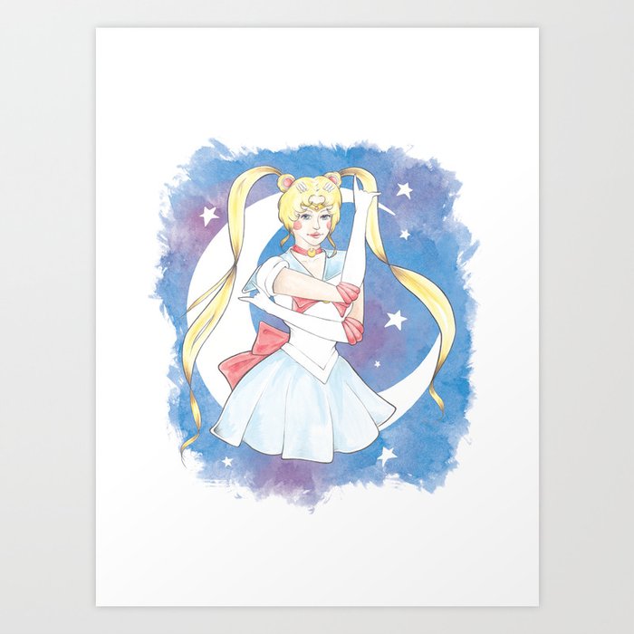 sailor moon usagi tsukino watercolor portrait illustration art print by a rose cast society6