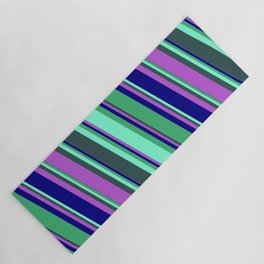 [ Thumbnail: Eyecatching Sea Green, Aquamarine, Dark Slate Gray, Orchid, and Blue Colored Lines Pattern Yoga Mat ]