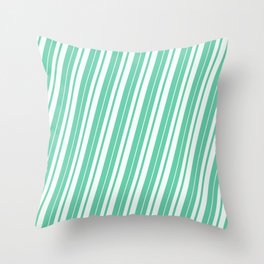 [ Thumbnail: Aquamarine and Mint Cream Colored Stripes Pattern Throw Pillow ]