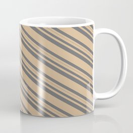 [ Thumbnail: Tan & Dim Gray Colored Lined/Striped Pattern Coffee Mug ]