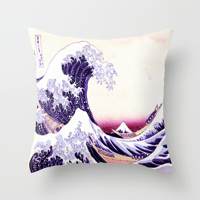 The Great wave purple fuchsia Throw Pillow