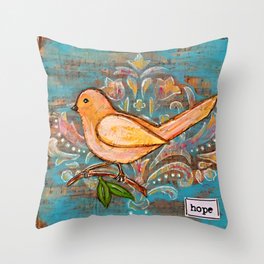 Hope - Mixed Media Bird Throw Pillow