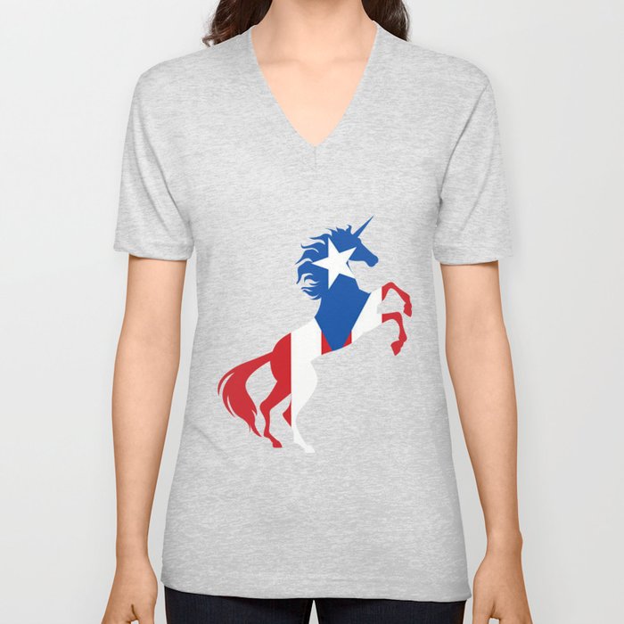 Unicorn Puerto Rico Flag Unicorn Puerto Rican V Neck T Shirt