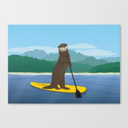 Otter stand up puddling Canvas Print