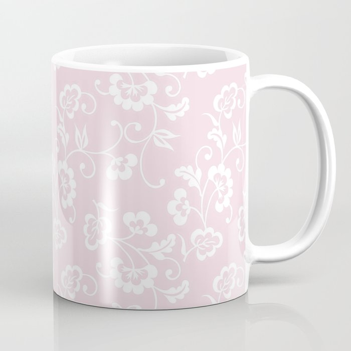 White Vintage Floral On Blush Pink Collection Coffee Mug