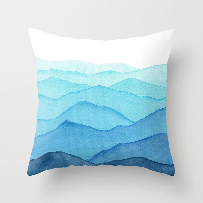 blue watercolor mountains Throw Pillow