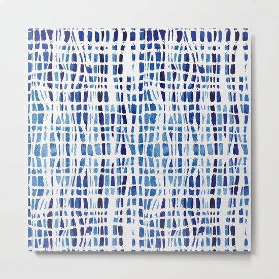 Shibori Braid Vivid Indigo Blue and White Metal Print
