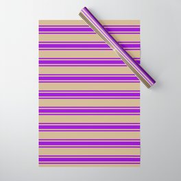 [ Thumbnail: Tan and Dark Violet Colored Lined/Striped Pattern Wrapping Paper ]