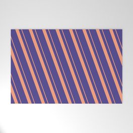 [ Thumbnail: Light Salmon and Dark Slate Blue Colored Lines/Stripes Pattern Welcome Mat ]