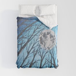 Full Moon and Trees - Original Abstract Painting Duvet Cover