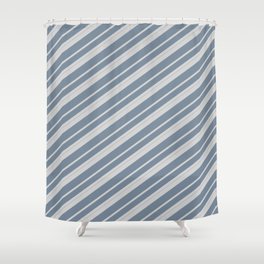[ Thumbnail: Light Gray & Light Slate Gray Colored Lined Pattern Shower Curtain ]