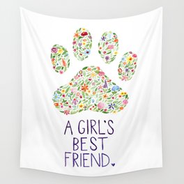 A Girl's Best Friend Floral Watercolor Wall Tapestry