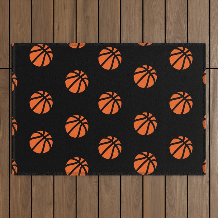 Black Basketball Lover Sports Fan Print Pattern Outdoor Rug
