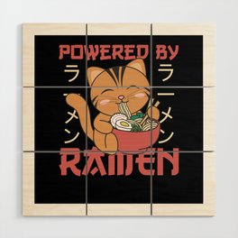 Powered By Ramen Cute Cat Eats Ramen Wood Wall Art