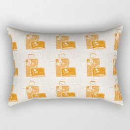 Block Pattern Suitcases with Travel Stickers in Orange Rectangular Pillow