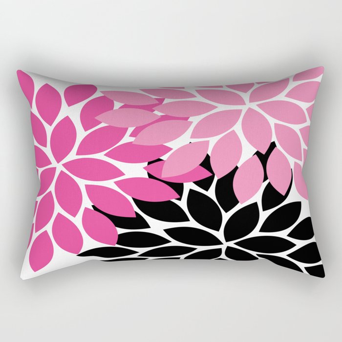 Bold Colorful Hot Pink Black Dahlia Flower Burst Petals Rectangular Pillow