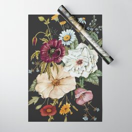 Colorful Wildflower Bouquet on Charcoal Black Wrapping Paper