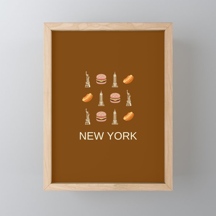 New York Retro Art Illustration Decor Vacations Modern Decor Boho Brown Chocolate Tones Framed Mini Art Print