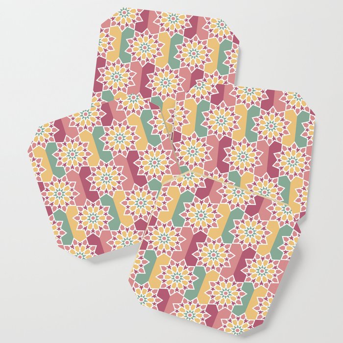 Pink Stars and Yellow Flowers ARABIC TILES Coaster