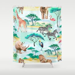 Seamless pattern watercolor African animals and birds Shower Curtain