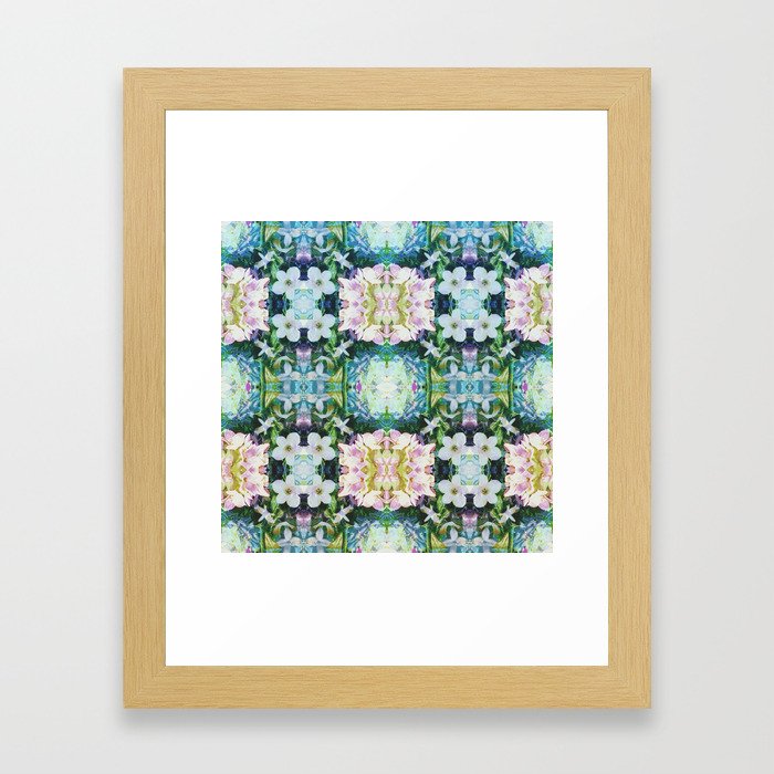 Blue Floral Kaleidoscope Framed Art Print