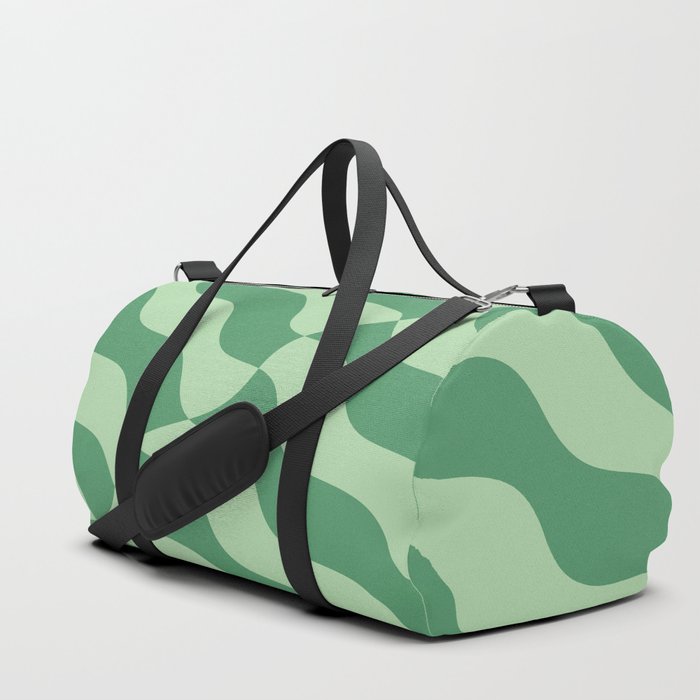 Retro Wavy Abstract Swirl Pattern in Green Duffle Bag